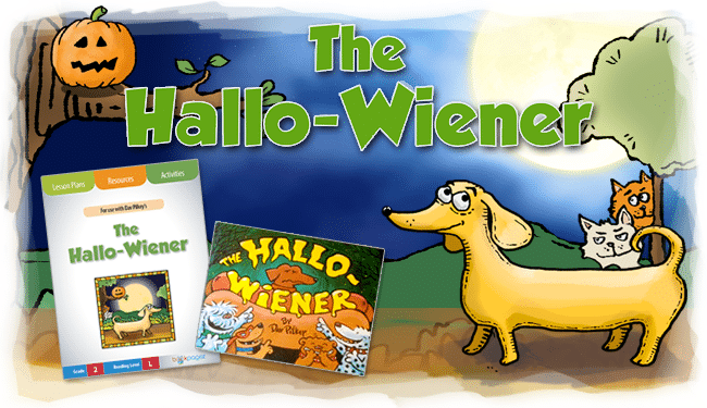 Illustration of the lesson plan package cover and book cover for The Hallo-Wiener