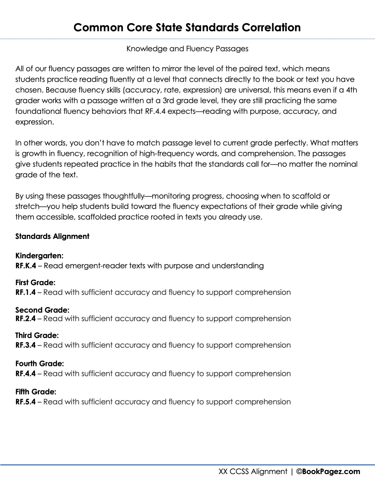 Knowledge and Fluency Passages CCSS