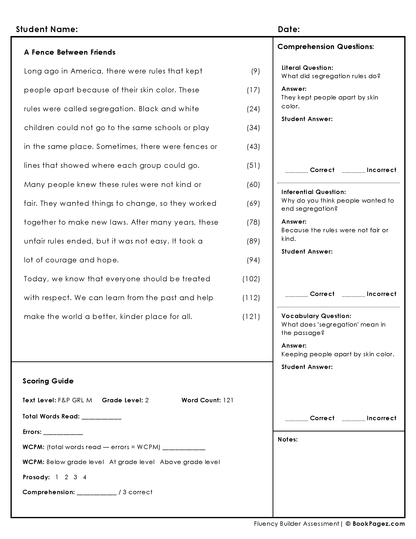 fluency builder a fence between friends Page 2
