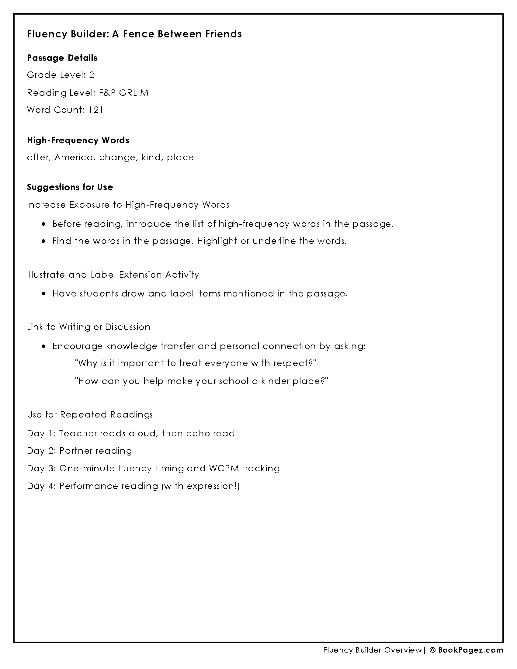 fluency builder a fence between friends Page 4