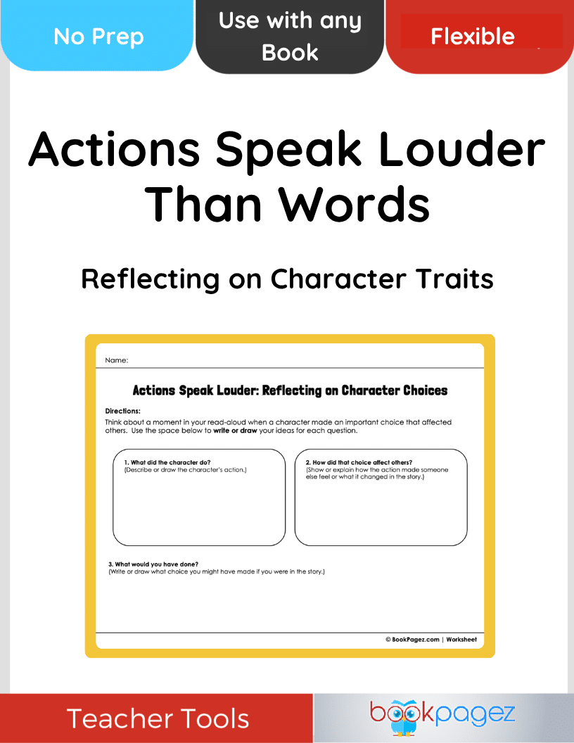 Teaching resource cover for Actions Speak Louder Than Words (Reflecting on Character Traits)