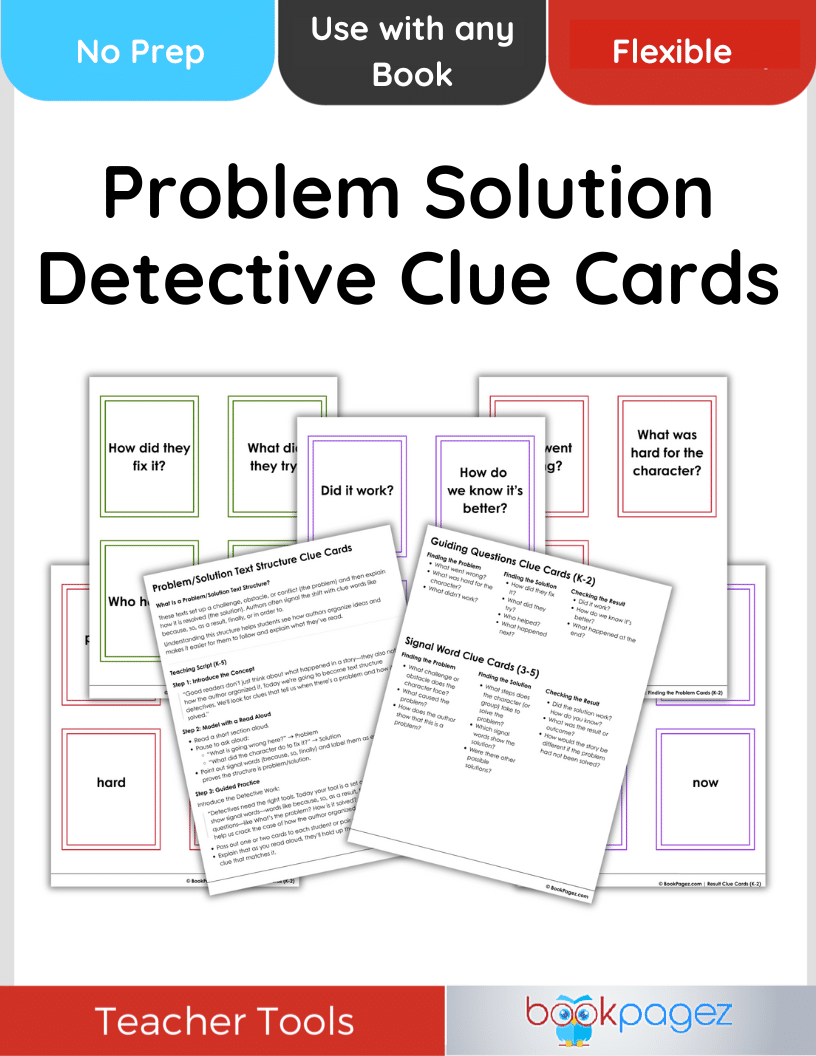 Teaching resource cover for Problem Solution Detective Clue Cards
