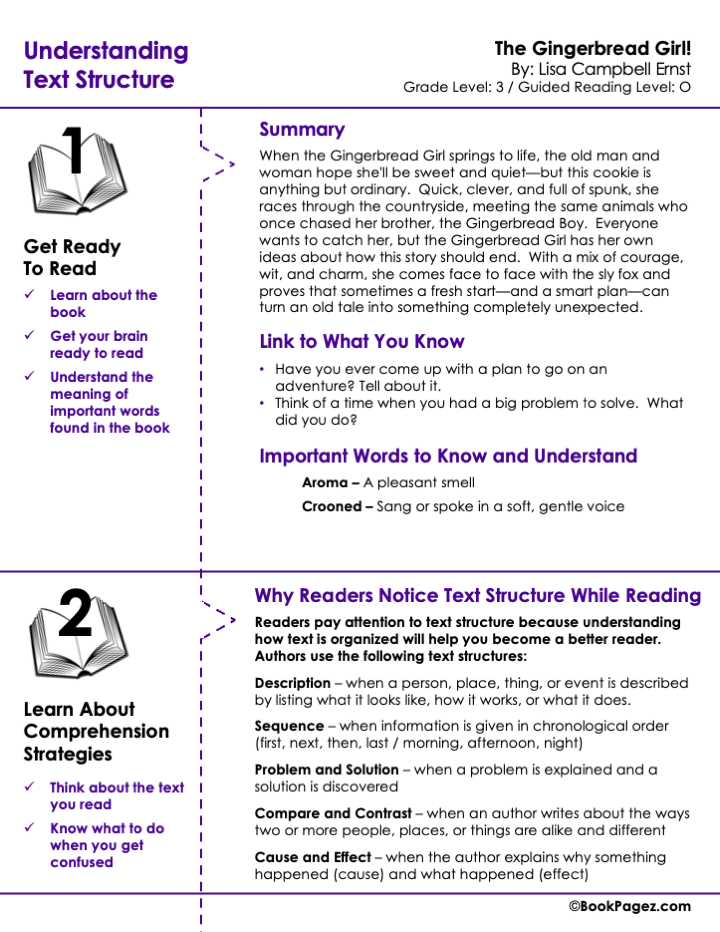 The first page of Understanding Text Structure with The Gingerbread Girl